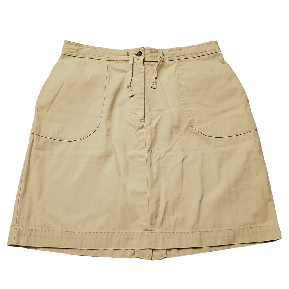 LL BEAN Women's 100% Cotton Khaki Tan Skirt Size 14 P